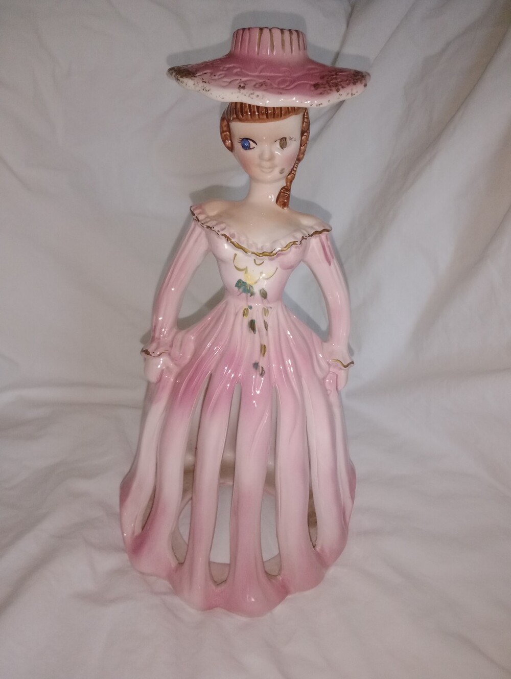 Vintage Kreiss Ceramic Napkin Hankie Handkerchief Candle Holder Lady Woman 1950s